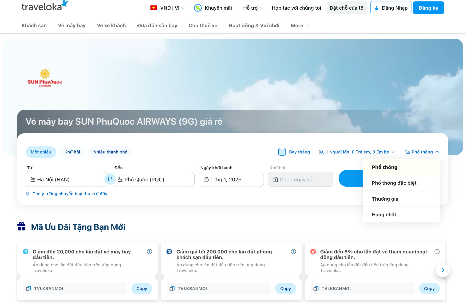Vé máy bay SUN PhuQuoc AIRWAYS trên Traveloka